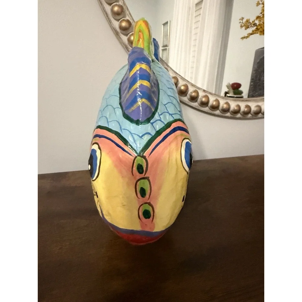 Vintage Style Hand Painted Paper Mache Tropical Fish Sculpture Coastal Decor